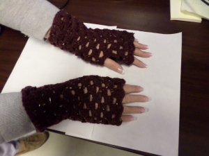 Crocheted fingerless gloves